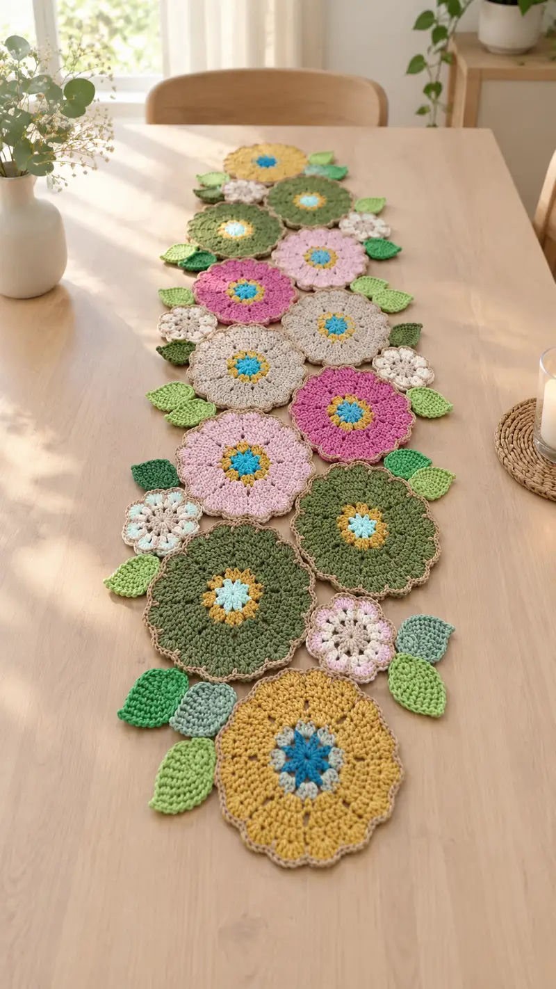 Blooming Meadow Table Runner Pattern crochet pattern - detailed view of completed project