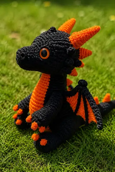 Mini Spooky Dragon Amigurumi Pattern step 2 - assembly progress