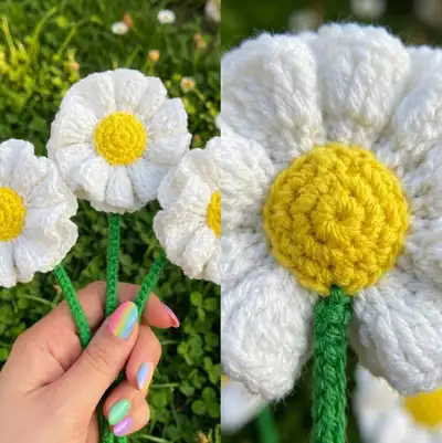 Daisy and Carnation Flower Crochet Pattern step 3 - details and accessories