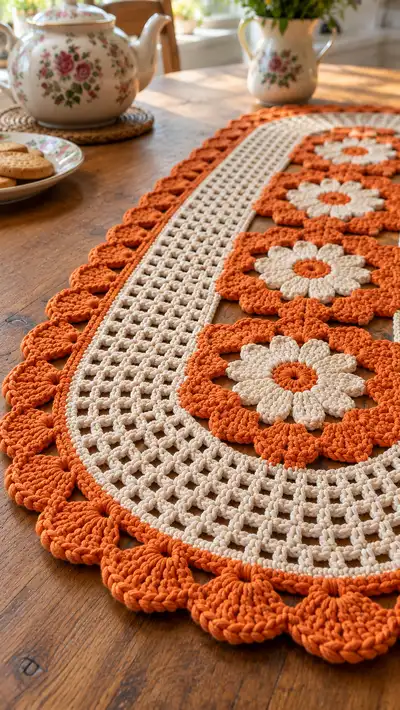 Vintage Daisy Table Runner Pattern step 2 - assembly progress