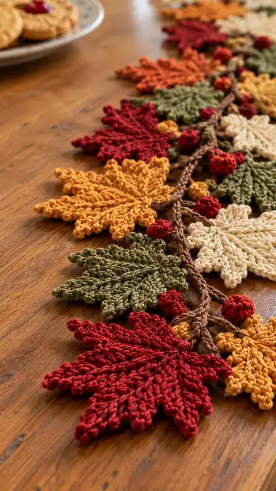 Autumn Leaves Crochet Table Runner Pattern step 2 - assembly progress