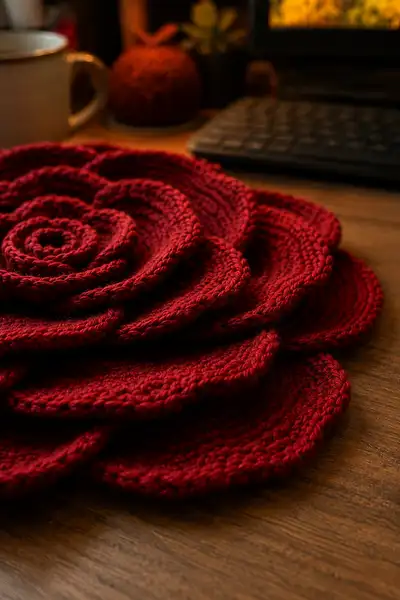 Layered Rose Placemat Pattern step 2 - assembly progress