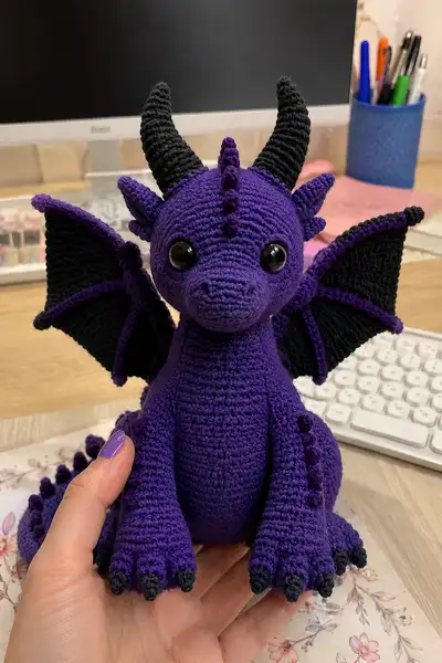 Giant Midnight Purple Halloween Dragon Amigurumi Pattern step 1 - construction progress