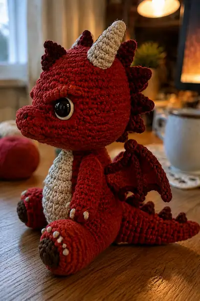Cute Small Angry Devil Dragon Amigurumi Pattern step 2 - assembly progress
