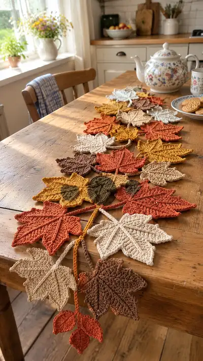 Autumn Leaf Garland Pattern step 1 - construction progress