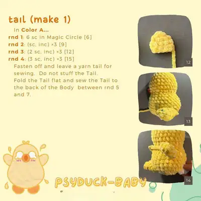 Psyduck-Baby Amigurumi Pattern step 4 - final assembly and finishing