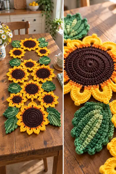 Sunflower Table Runner Pattern step 2 - assembly progress