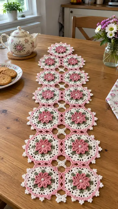 Vintage Rose Hexagon Table Runner Pattern step 1 - construction progress