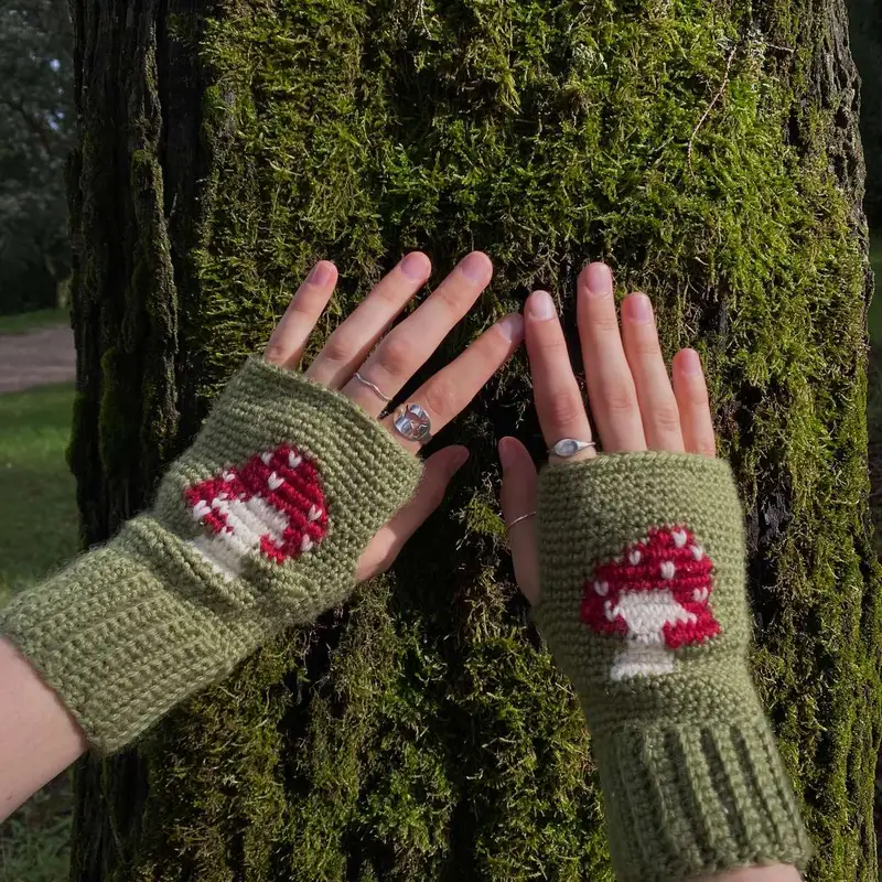 Free Intermediate crochet pattern: Mushroom Hand Warmers Pattern - Easy to follow tutorial