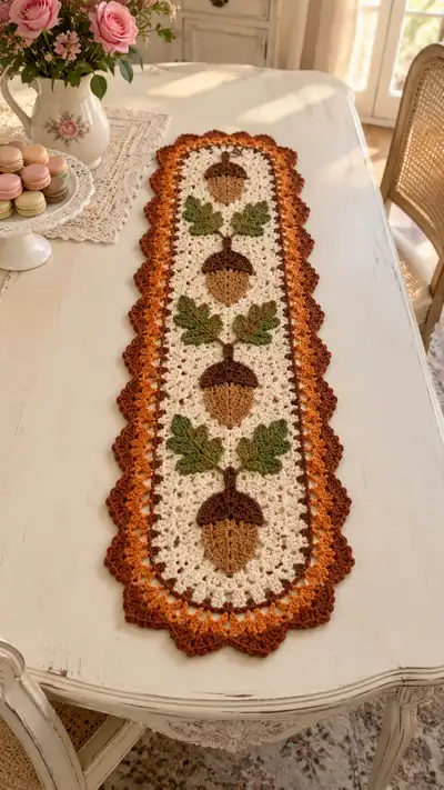 Acorn & Leaf Table Runner Pattern step 1 - construction progress