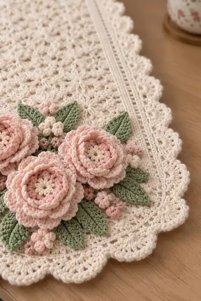 Vintage Floral Lace Table Runner Pattern step 2 - assembly progress