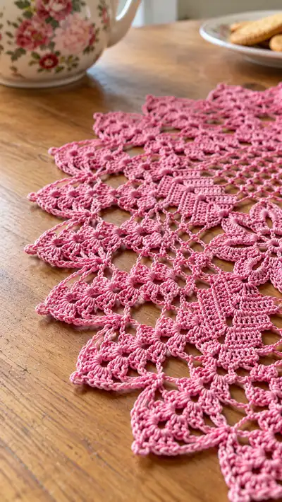 Vintage Pink Lace Table Runner Pattern step 2 - assembly progress