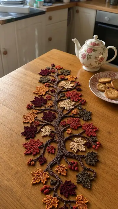 Autumn Maple Branch Table Runner Pattern step 1 - construction progress