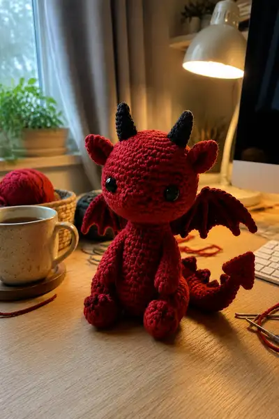 Small Red Demon Dragon Amigurumi Pattern step 1 - construction progress