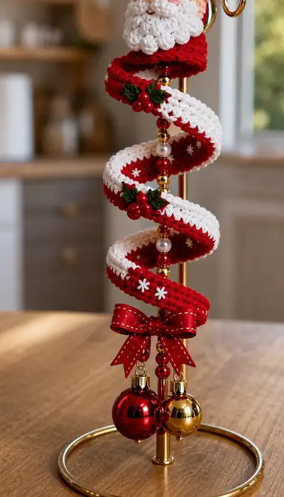 Festive Spiral Christmas Ornaments Amigurumi Pattern step 2 - assembly progress