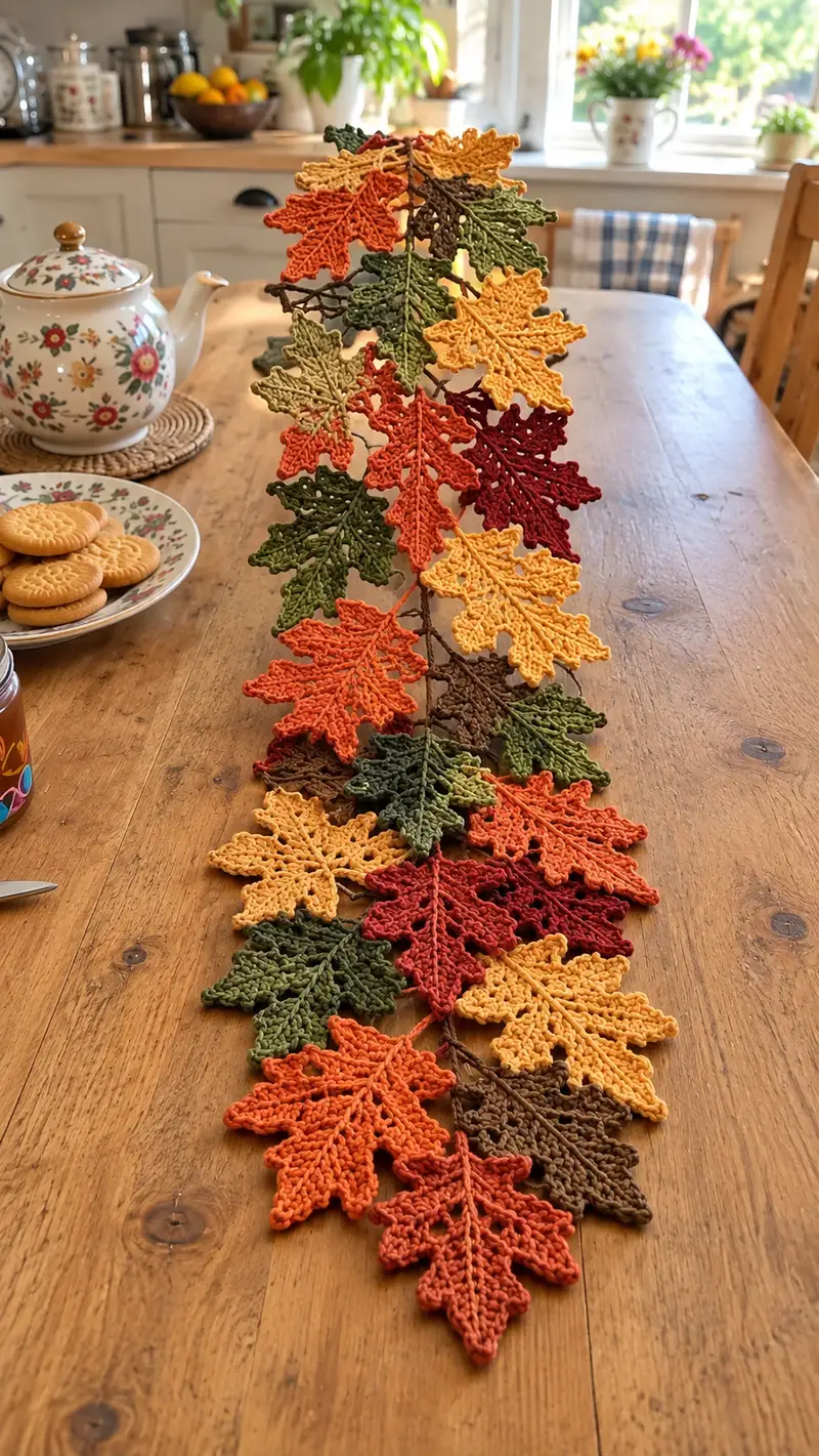 Autumn Maple Leaf Garland Pattern crochet pattern - detailed view of completed project