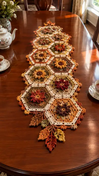 Rust And Mustard Sunflower Hexagon Table Runner Pattern step 1 - construction progress