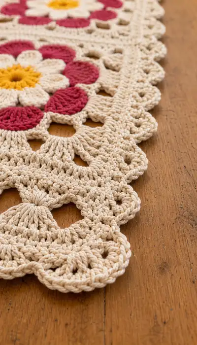 Vintage Daisy Square Table Runner Pattern step 2 - assembly progress