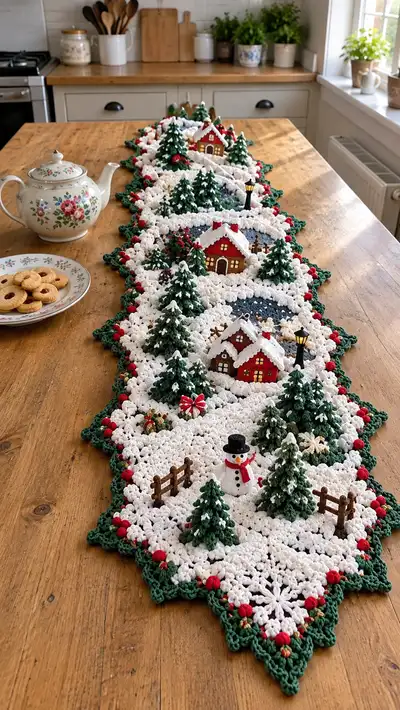 Christmas Village Table Runner Pattern step 1 - construction progress