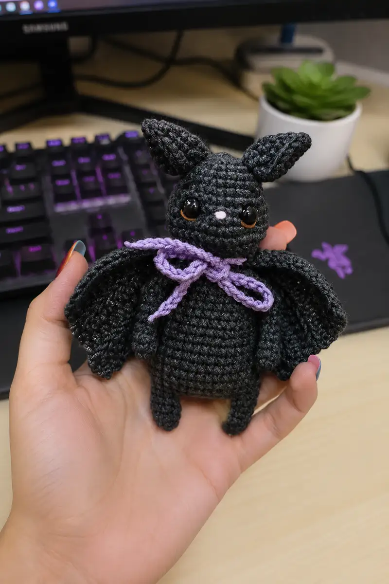 Tiny Halloween Bat Amigurumi Pattern crochet pattern - detailed view of completed project