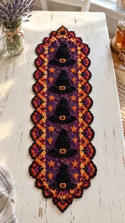 Spooky Witch Hat Table Runner Pattern step 1 - construction progress