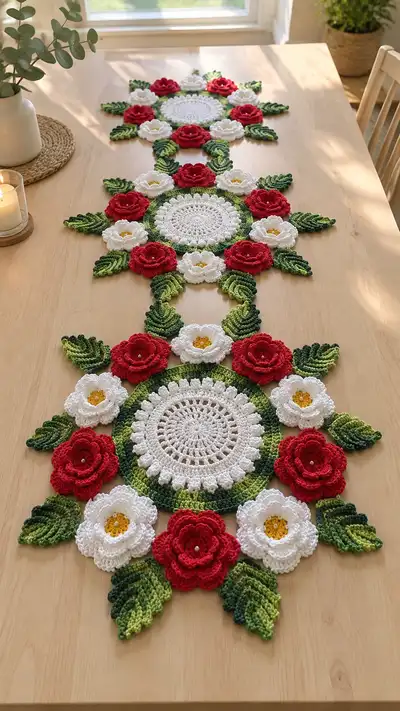 Festive Floral Table Runner Pattern step 1 - construction progress
