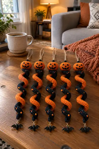 Halloween Spiral Hanging Ornament Amigurumi Pattern step 1 - construction progress