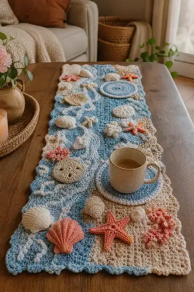 Coastal Shell Table Runner Pattern step 1 - construction progress