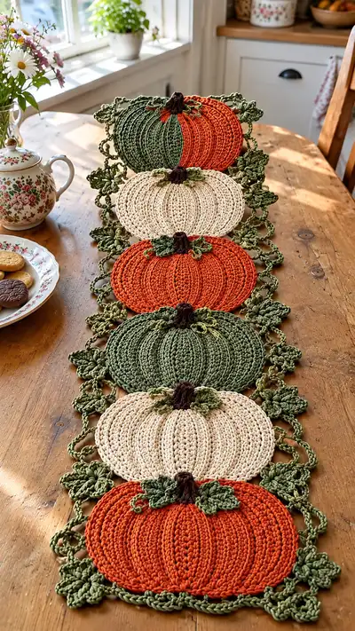 Autumn Pumpkin Table Runner Pattern step 1 - construction progress
