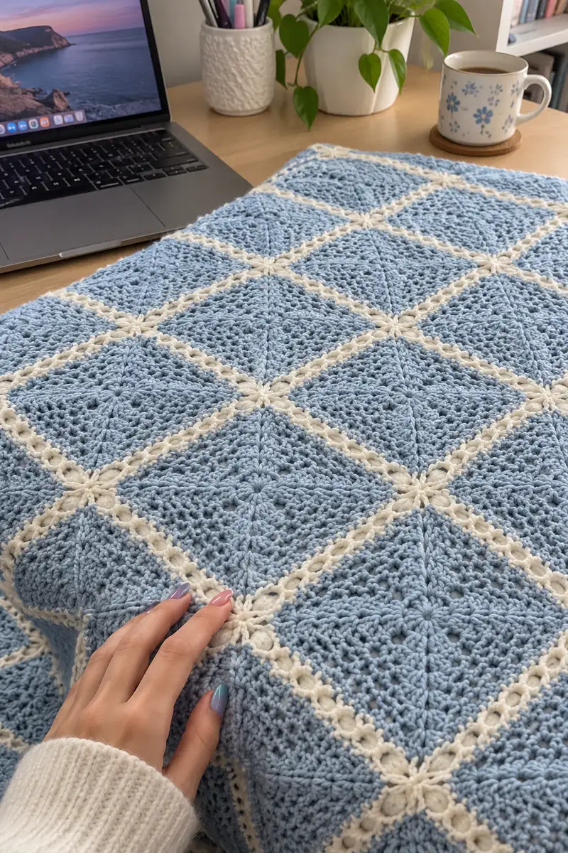 Free crochet pattern: Dusty Blue Lace Bedspread Pattern - Intermediate level tutorial