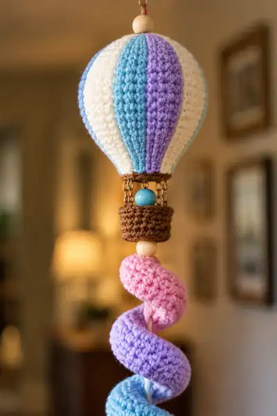 Pastel Hot Air Balloon Mobile Amigurumi Pattern step 2 - assembly progress