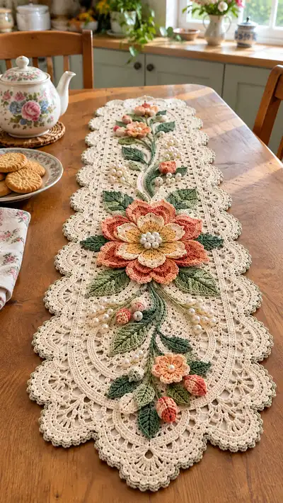 Vintage Floral Lace Table Runner Pattern step 1 - construction progress