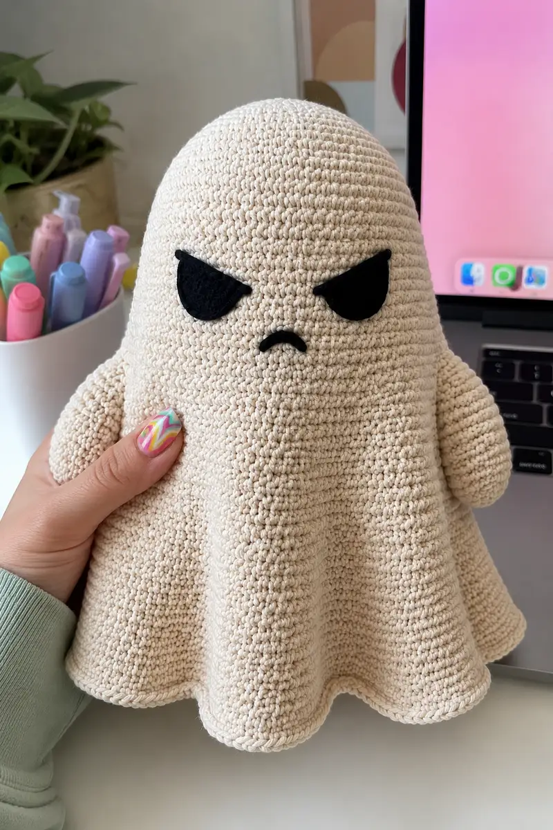 Free crochet pattern: Giant Grumpy Ghost Amigurumi Pattern - Intermediate level tutorial