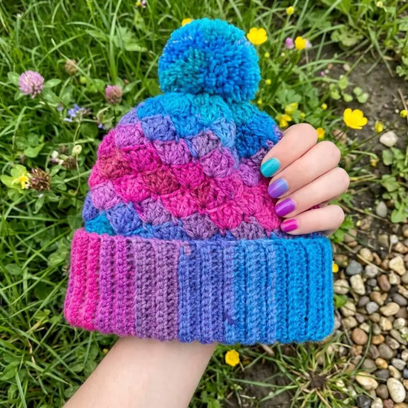 Free Beginner Friendly crochet pattern: Stripy Shell Stitches Crochet Hat Pattern - Easy to follow tutorial