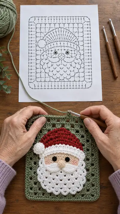 Bearded Santa Granny Square Pattern step 1 - construction progress