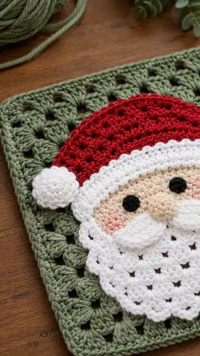 Bearded Santa Granny Square Pattern step 2 - assembly progress