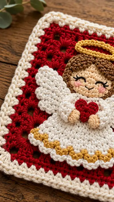 Christmas Angel Granny Square Amigurumi Pattern step 2 - assembly progress
