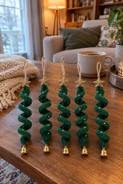 Spiral Christmas Tree Ornament Garland Pattern step 1 - construction progress