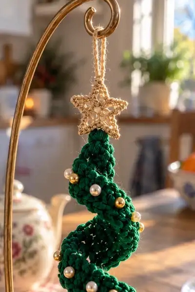 Spiral Christmas Tree Ornament Pattern step 2 - assembly progress