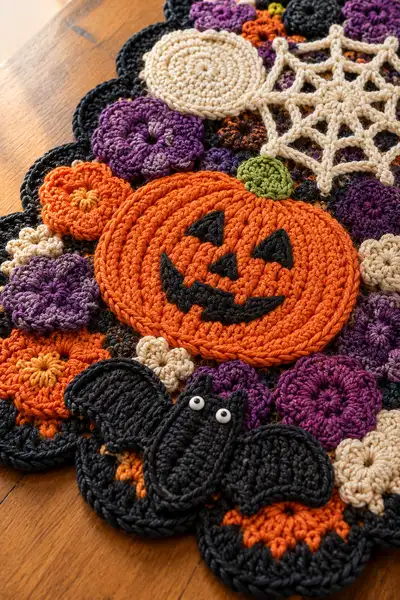 Halloween Pumpkin Crochet Table Runner Pattern step 2 - assembly progress