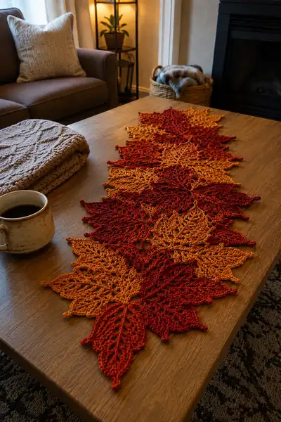 Autumn Leaves Lace Table Runner Pattern step 1 - construction progress