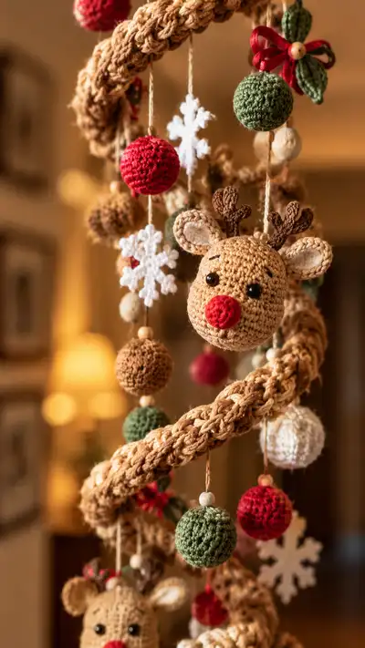 Spiral Reindeer Mobile Amigurumi Pattern step 2 - assembly progress