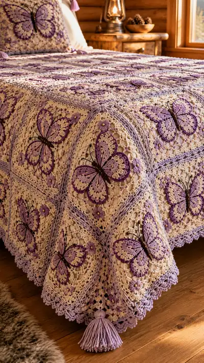 Lilac Butterfly Granny Bedspread Pattern step 2 - assembly progress
