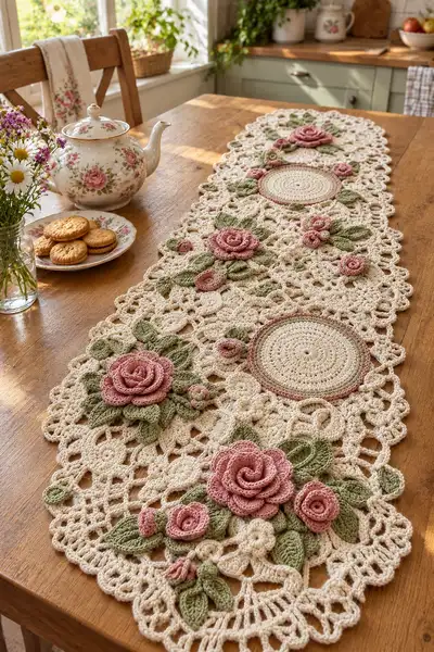 Vintage Rose Lace Table Runner Pattern step 1 - construction progress