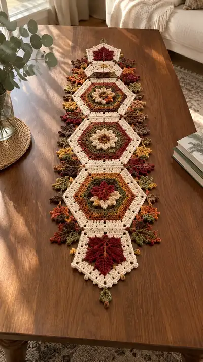 Ivory And Rust Floral Hexagon Table Runner Pattern step 1 - construction progress