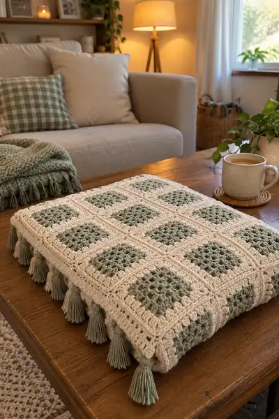 Sage Green Bedspread Pattern step 2 - assembly progress