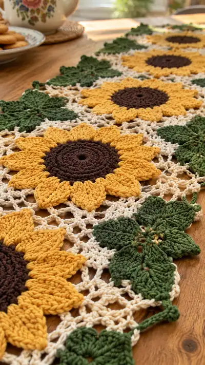 Sunflower Table Runner Pattern step 2 - assembly progress