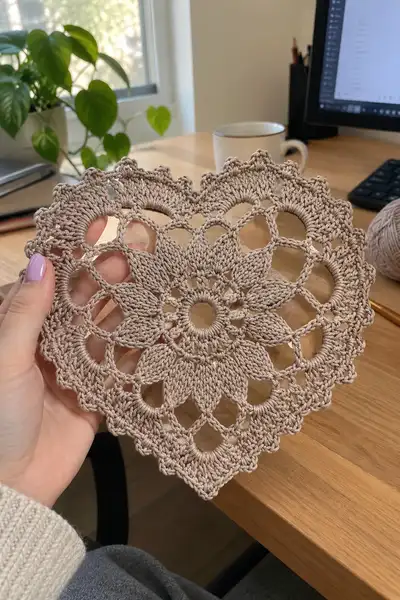 Lacy Heart Motif Doily Pattern step 1 - construction progress