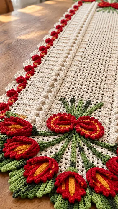 Tulip Lace Table Runner Pattern step 2 - assembly progress