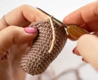 Yumi the Dachshund Amigurumi Pattern step 2 - assembly progress